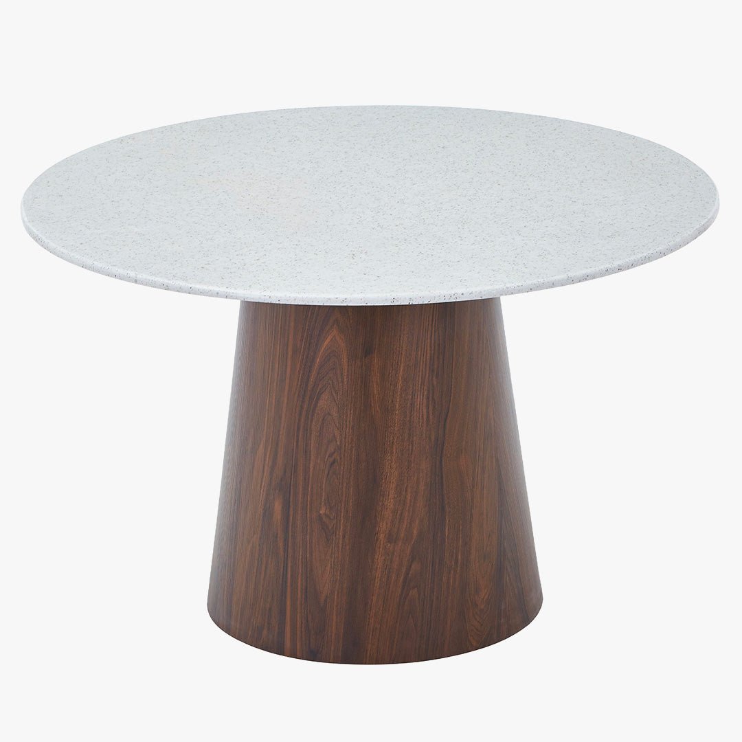 SANA XL Table à manger ronde en marbre composite pieds couleur bois foncé  120 cm - Table à manger - Mobilier Deco