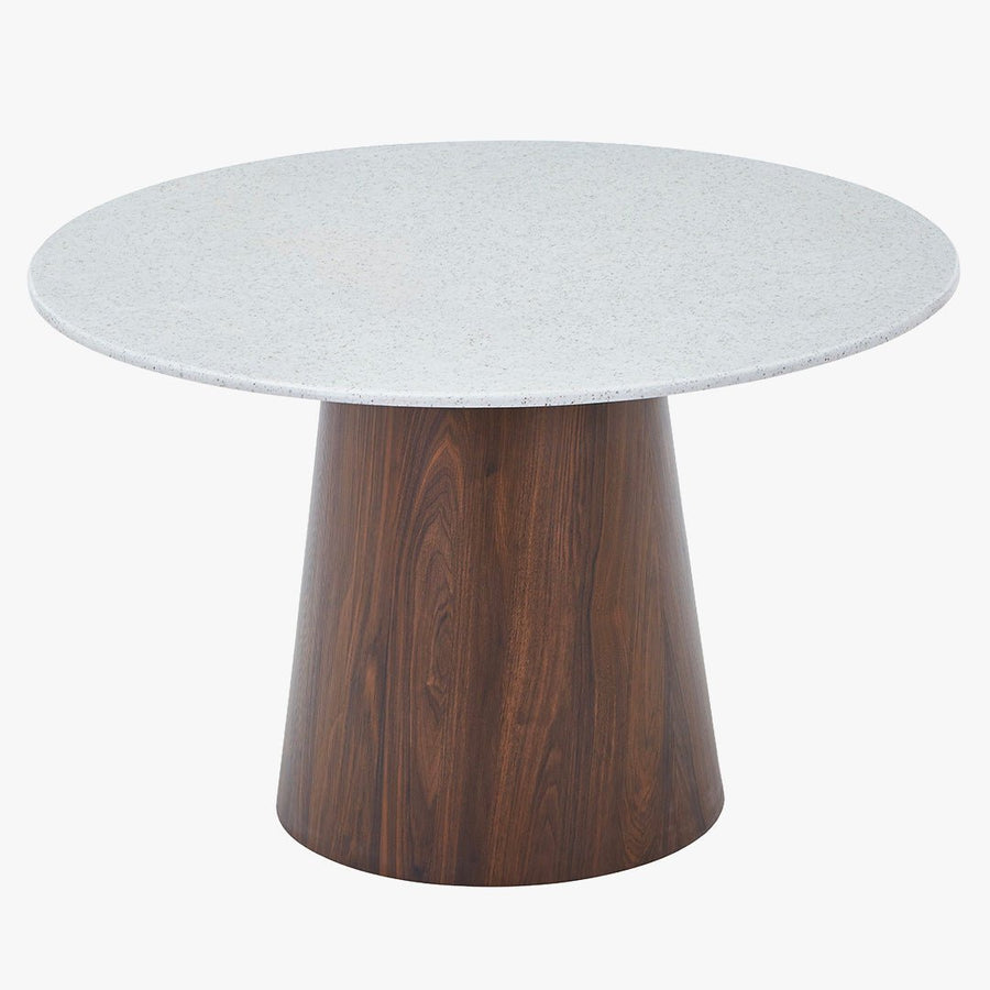 SANA XL Table à manger ronde en marbre composite pieds couleur bois foncé  120 cm — aperçu vidéo