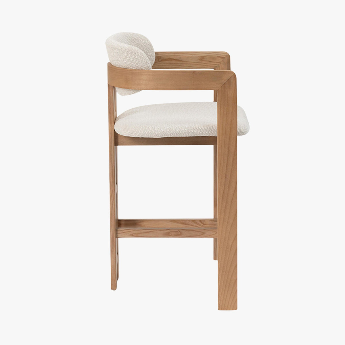 SANDRA Tabouret en tissu beige pieds en chêne massif clair - Mobilier Deco