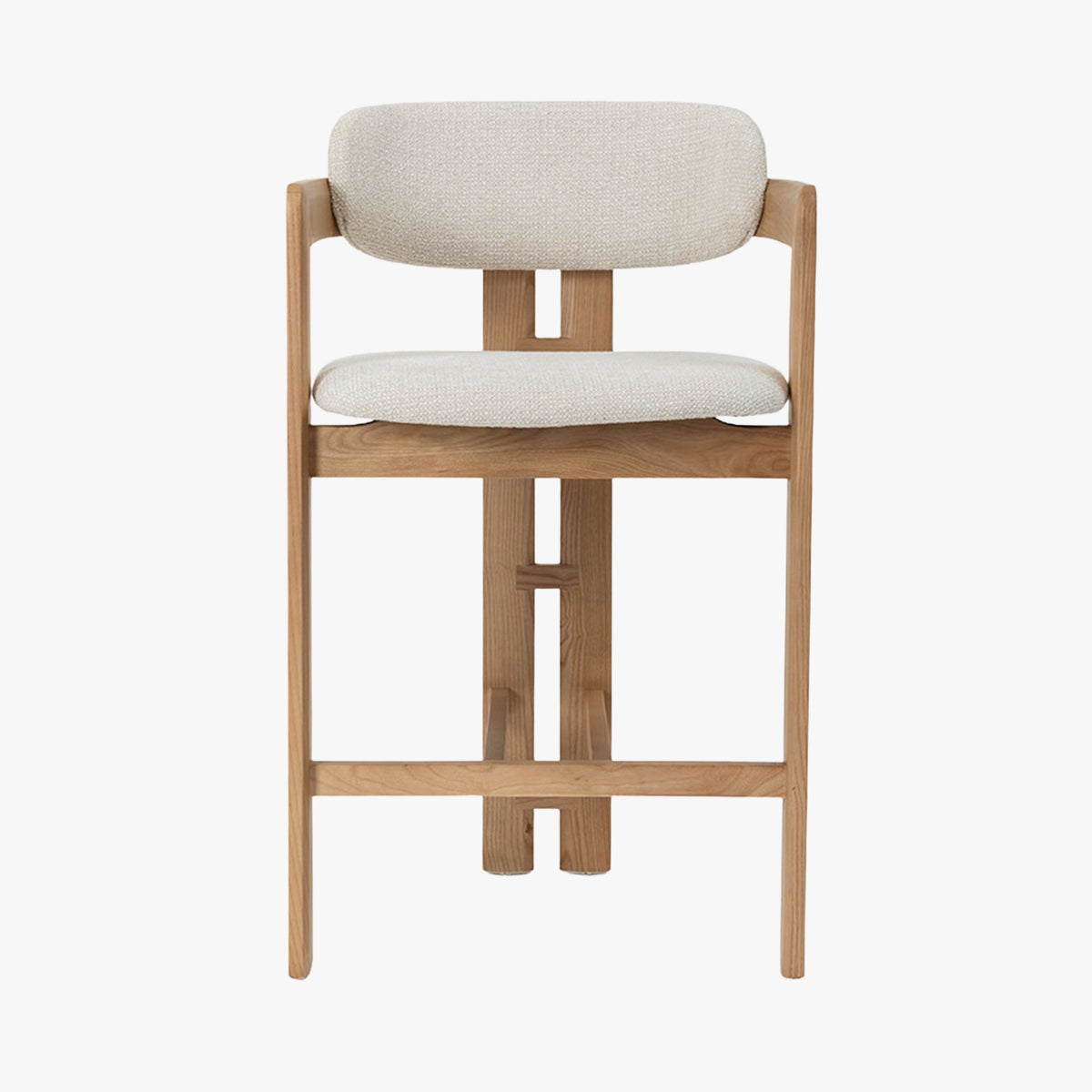 SANDRA Tabouret en tissu beige pieds en chêne massif clair - Mobilier Deco