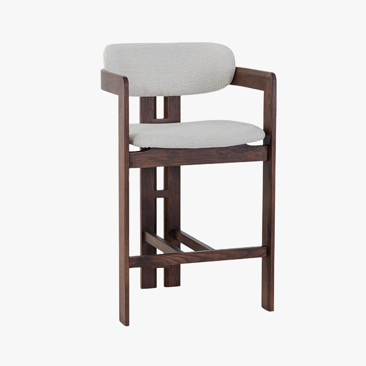 SANDRA Tabouret en tissu beige pieds en chêne massif foncé - Mobilier Deco