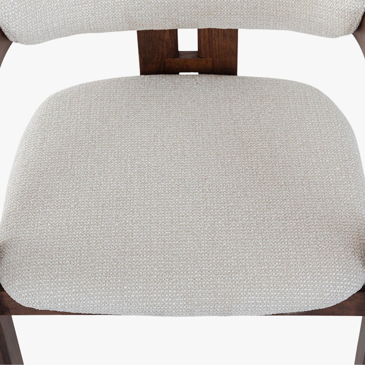 SANDRA Tabouret en tissu beige pieds en chêne massif foncé - Mobilier Deco