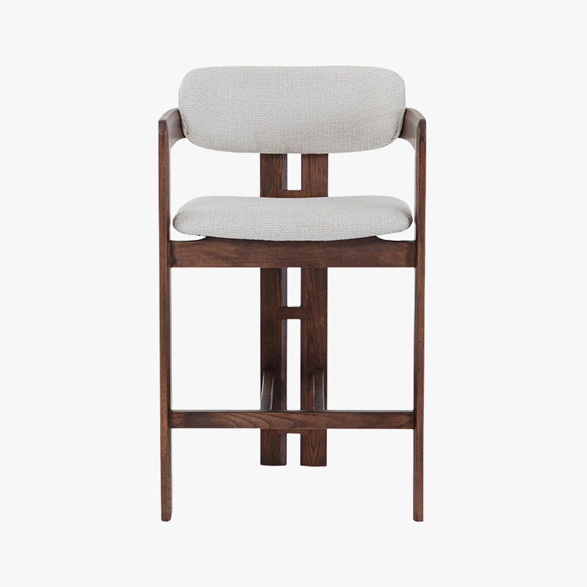 SANDRA Tabouret en tissu beige pieds en chêne massif foncé - Mobilier Deco