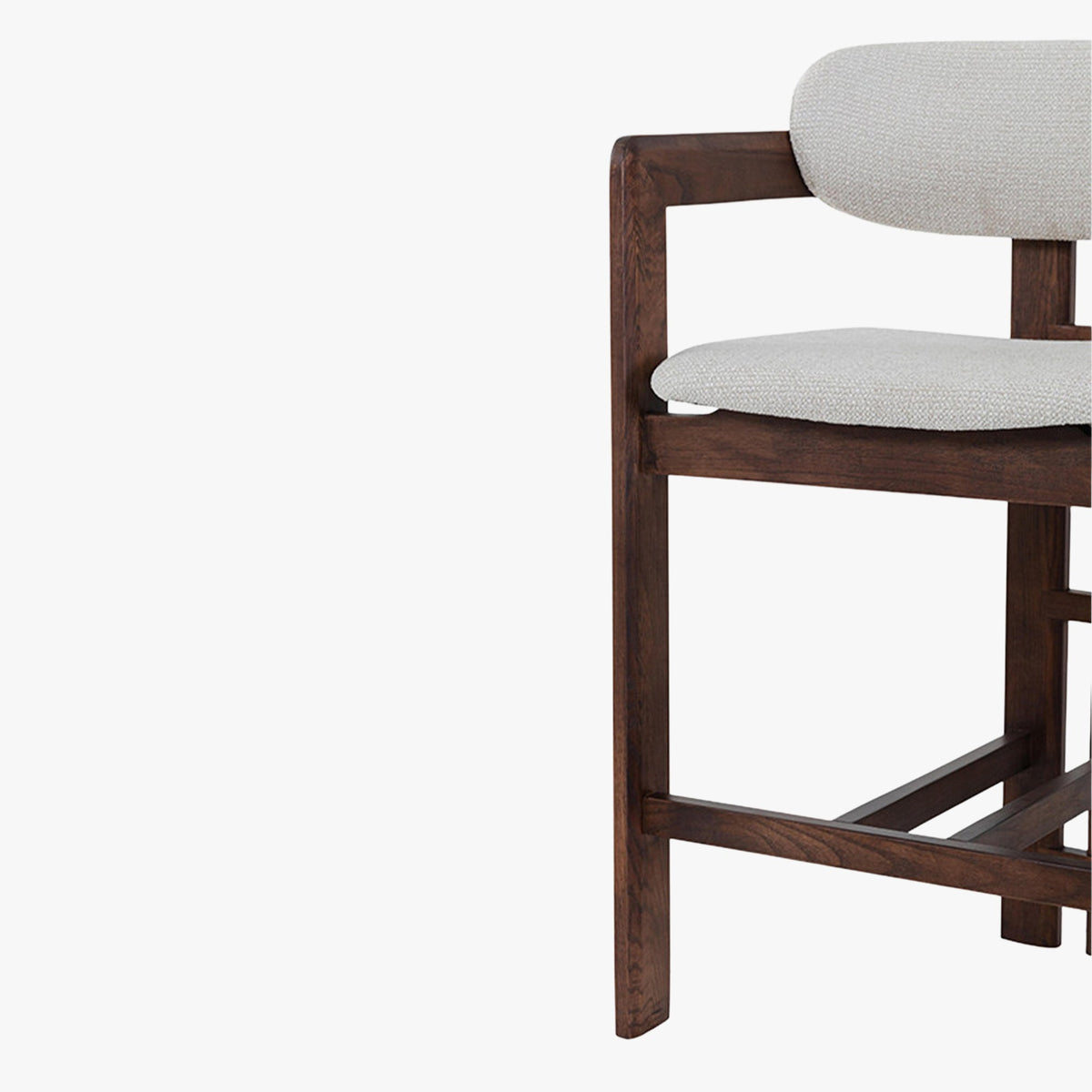 SANDRA Tabouret en tissu beige pieds en chêne massif foncé - Mobilier Deco