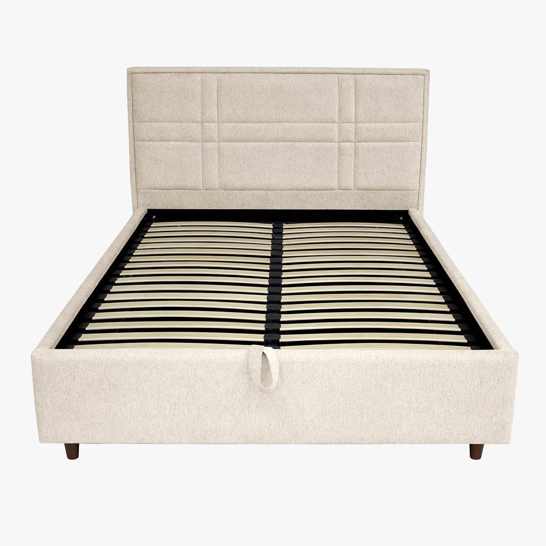 SANEL Lit double en tissu beige avec coffre 140x190 cm - Lits - Mobilier Deco