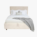 SANEL Lit double en tissu beige avec coffre 140x190 cm