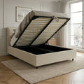 SANEL Lit double en tissu beige avec coffre 160x200 cm