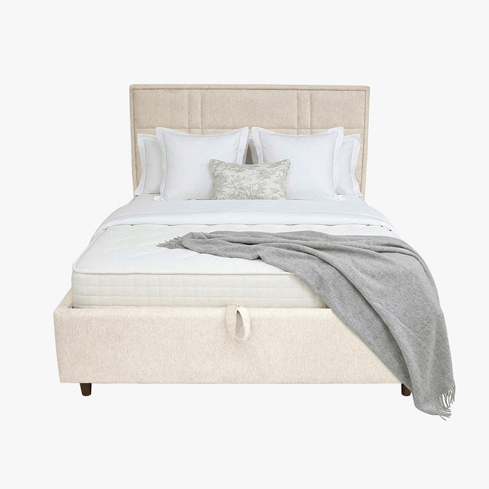 SANEL Lit double en tissu beige avec coffre 160x200 cm