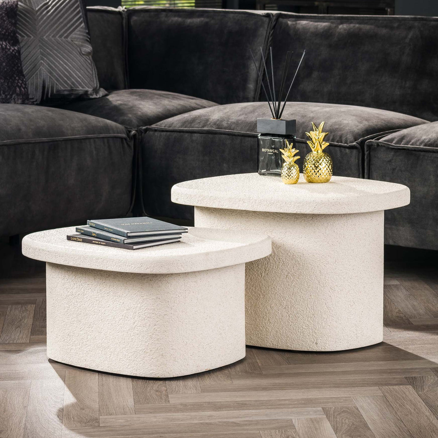 SANO Lot de 2 tables basses en marbre composite blanc - Table basse - Mobilier Deco