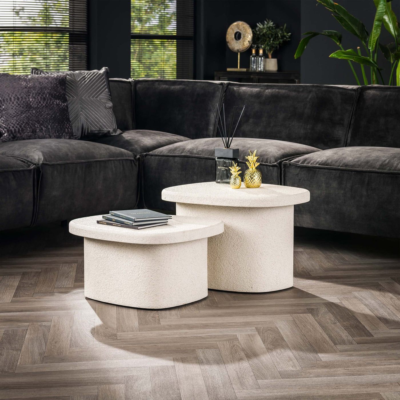 SANO Lot de 2 tables basses en marbre composite blanc - Table basse - Mobilier Deco