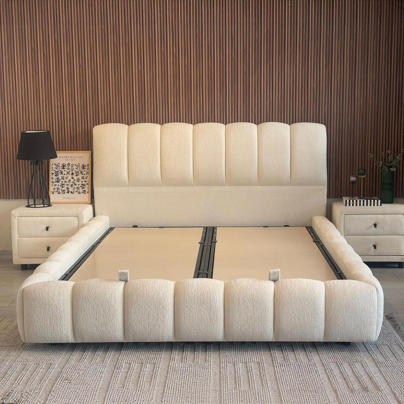 SAPHIRA Lit double en tissu beige avec coffre 140x190 cm - Lits - Mobilier Deco