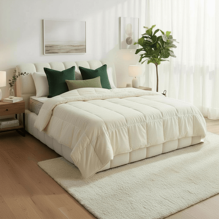 SAPHIRA Lit double en tissu beige avec coffre 140x190 cm
