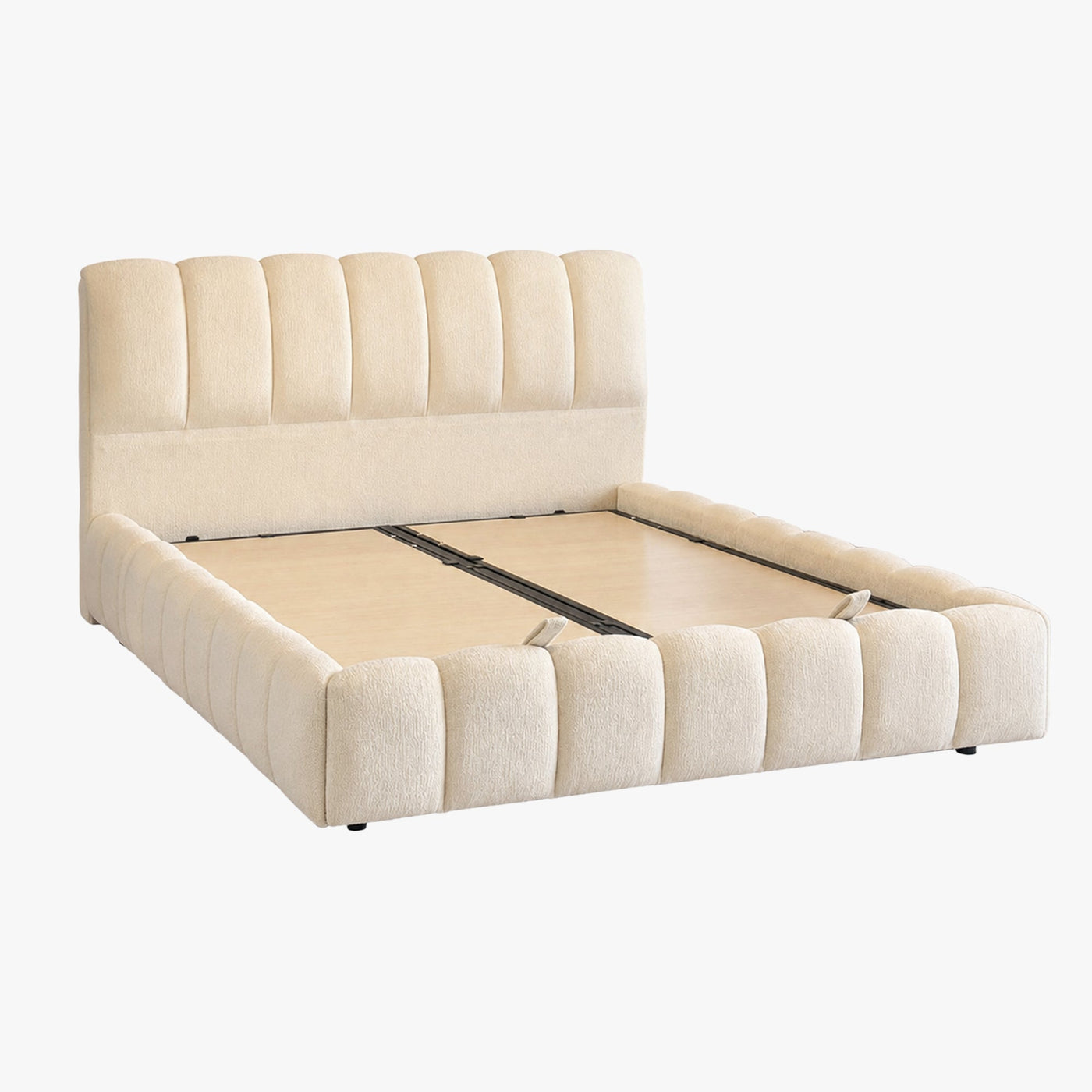 SAPHIRA Lit double en tissu beige avec coffre 140x190 cm - Lits - Mobilier Deco