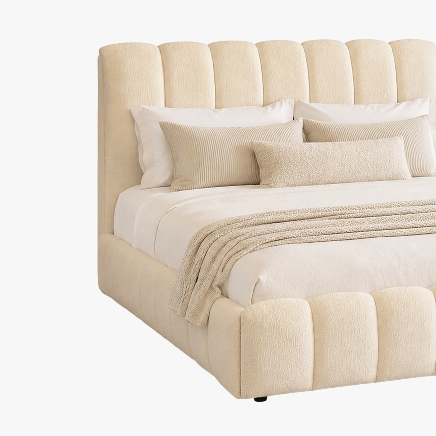 SAPHIRA Lit double en tissu beige avec coffre 140x190 cm - Lits - Mobilier Deco