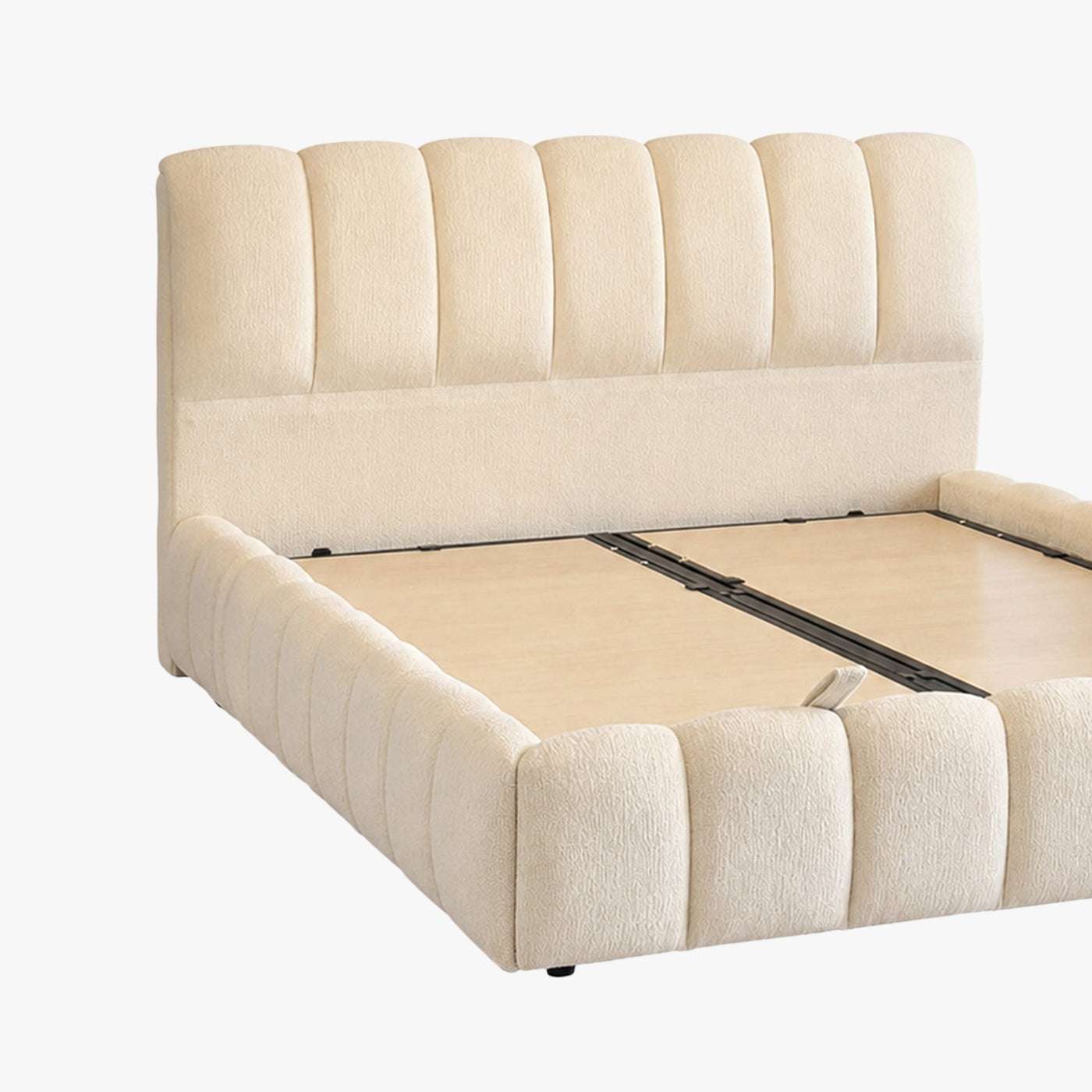 SAPHIRA Lit double tissu beige avec coffre 160x200 cm - Lits - Mobilier Deco
