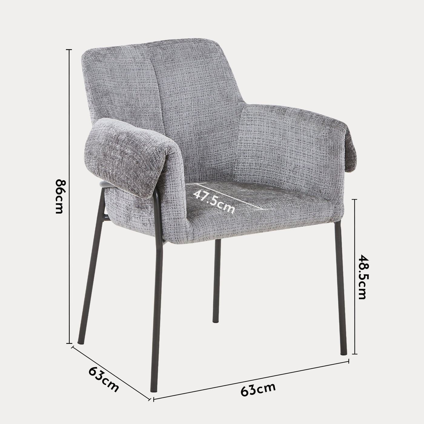 SARA Chaise en tissu gris clair pieds en métal noir - Chaise de repas - Mobilier Deco