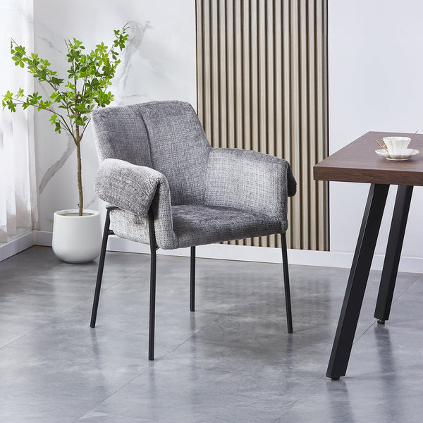 SARA Chaise en tissu gris clair pieds en métal noir
