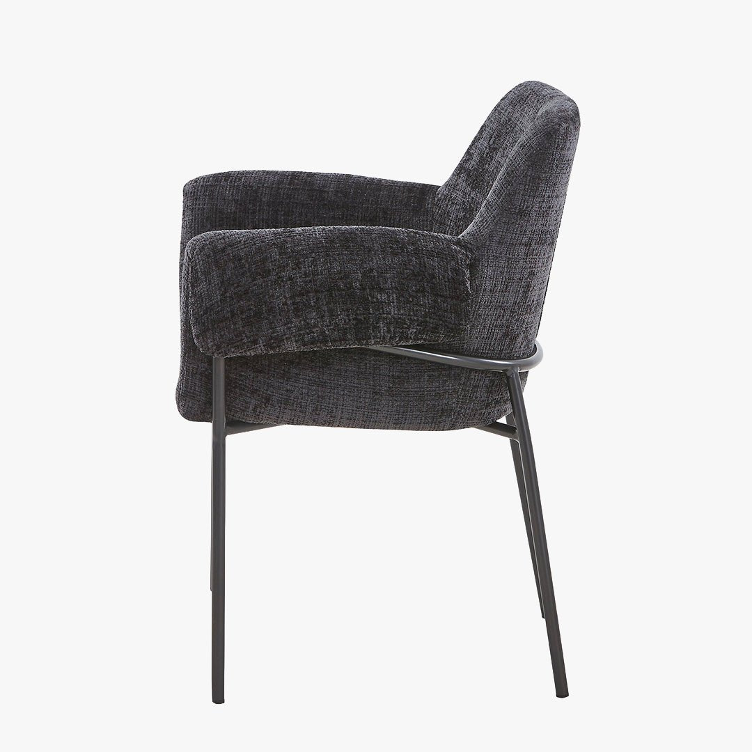 SARA Chaise en tissu noir pieds en métal noir - Chaise de repas - Mobilier Deco