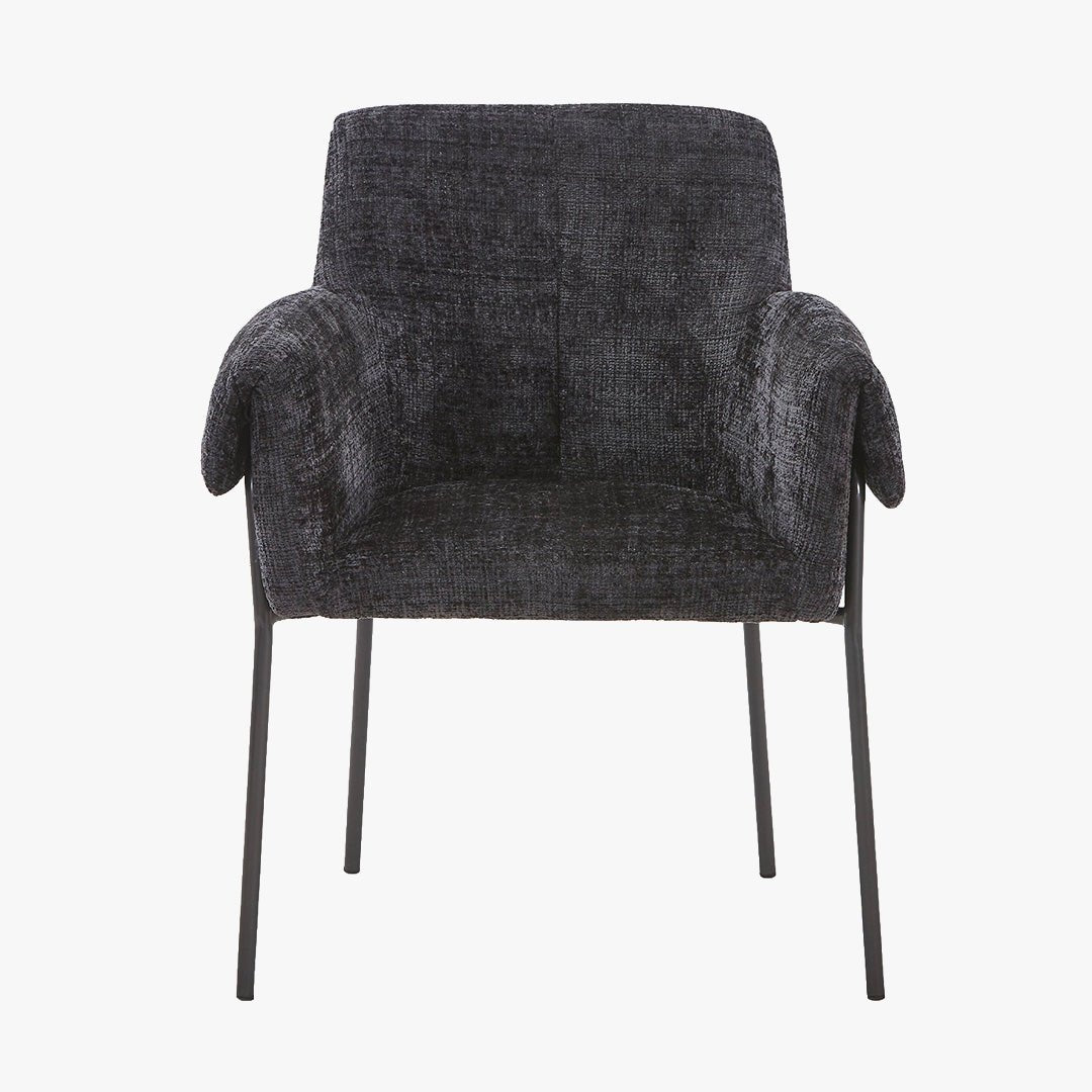 SARA Chaise en tissu noir pieds en métal noir - Chaise de repas - Mobilier Deco