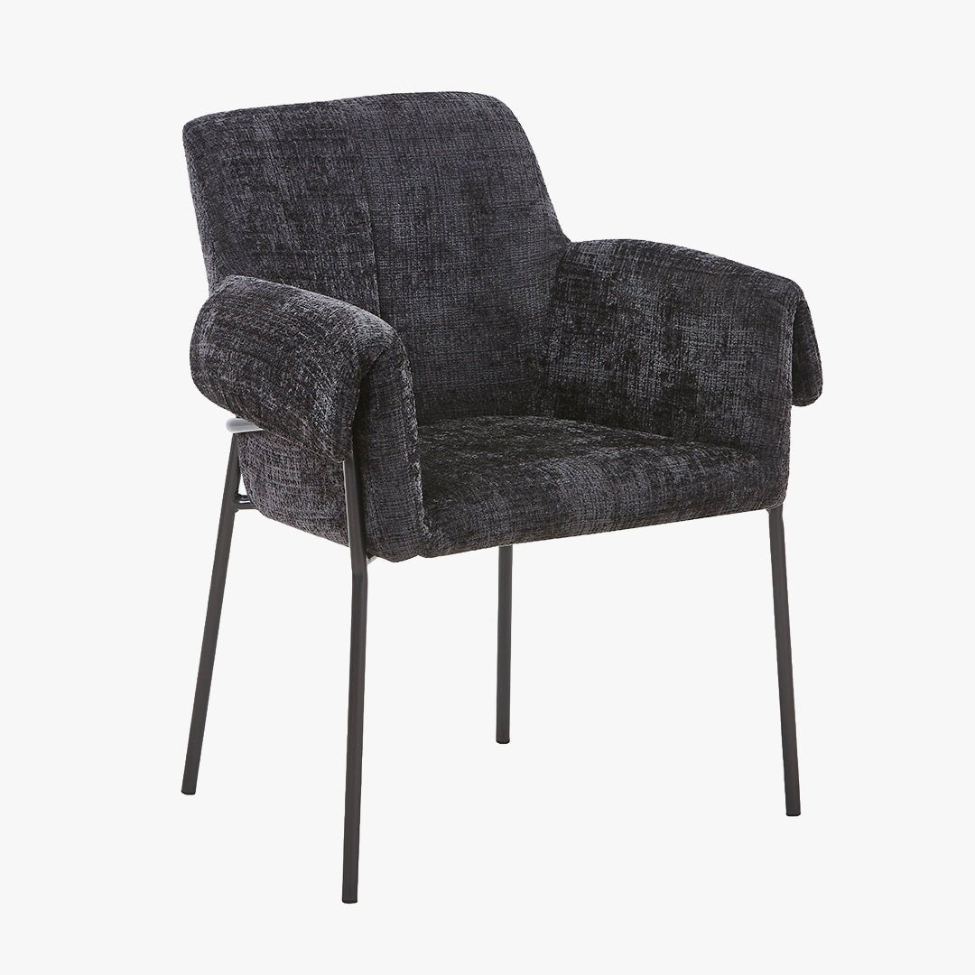 SARA Chaise en tissu noir pieds en métal noir - Chaise de repas - Mobilier Deco