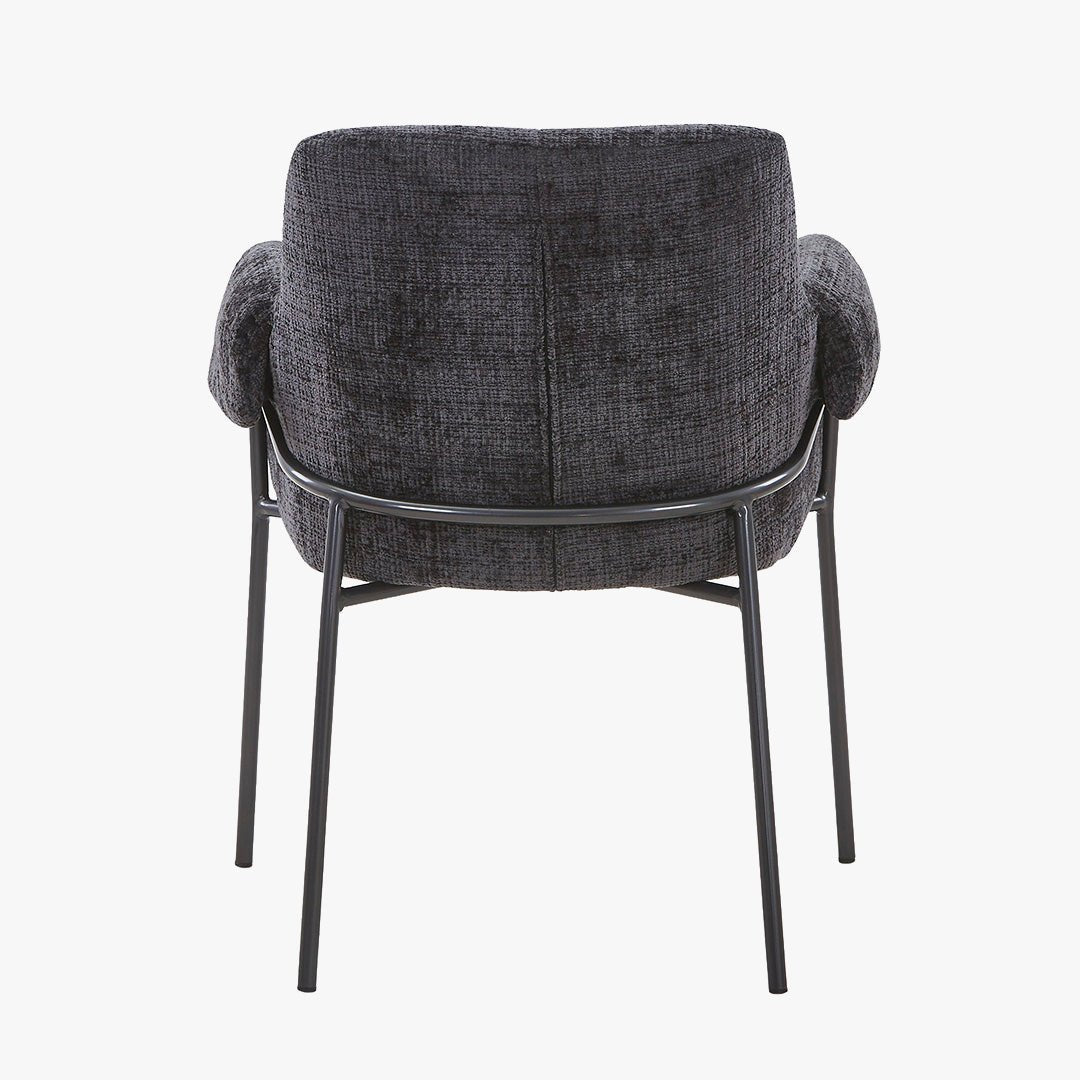 SARA Chaise en tissu noir pieds en métal noir - Chaise de repas - Mobilier Deco