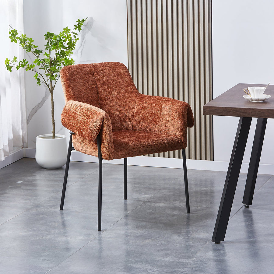 SARA Chaise en tissu terracotta pieds en métal noir — aperçu vidéo