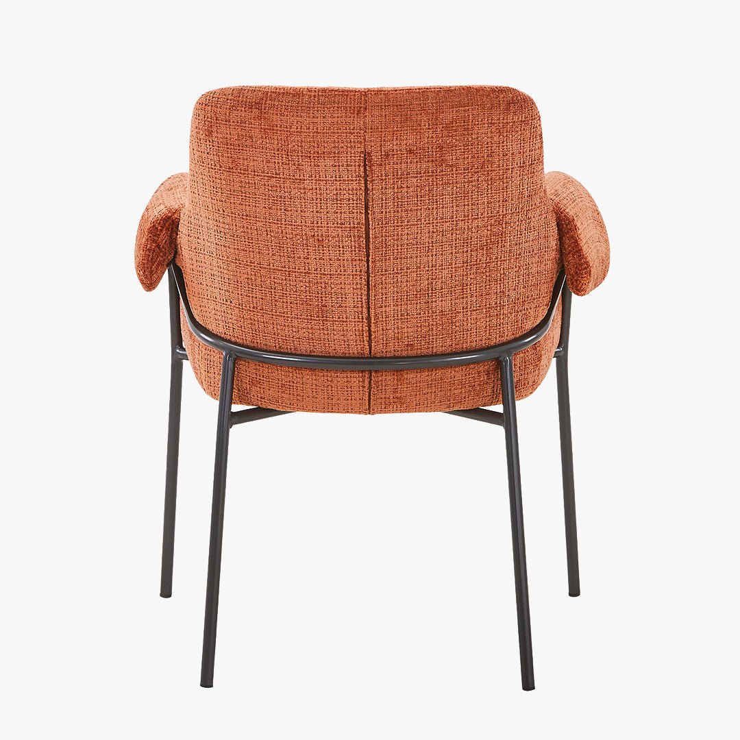 SARA Chaise en tissu terracotta pieds en métal noir - Chaise de repas - Mobilier Deco