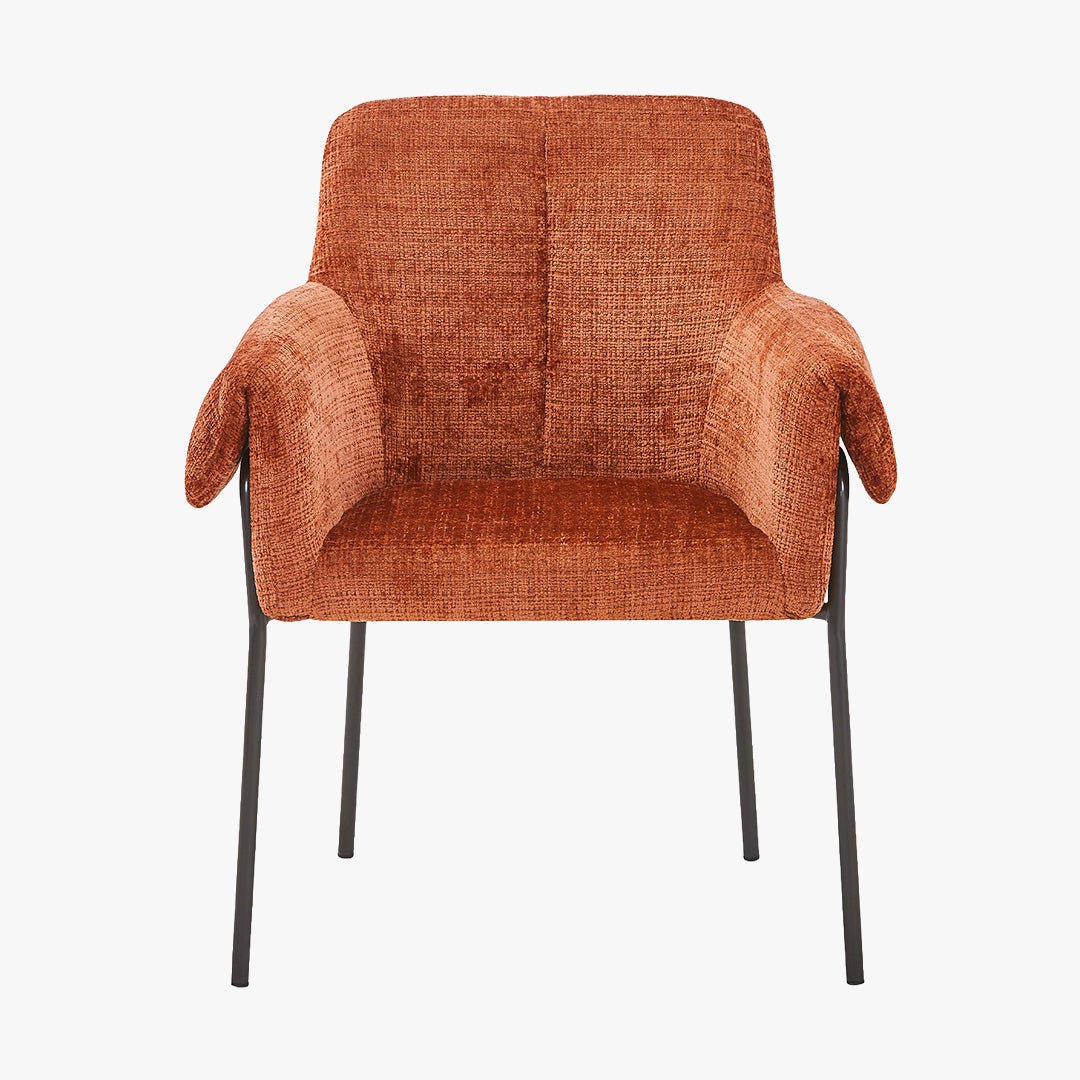 SARA Chaise en tissu terracotta pieds en métal noir - Chaise de repas - Mobilier Deco