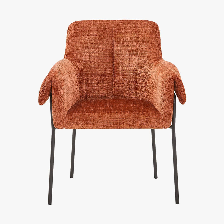 SARA Chaise en tissu terracotta pieds en métal noir — aperçu vidéo