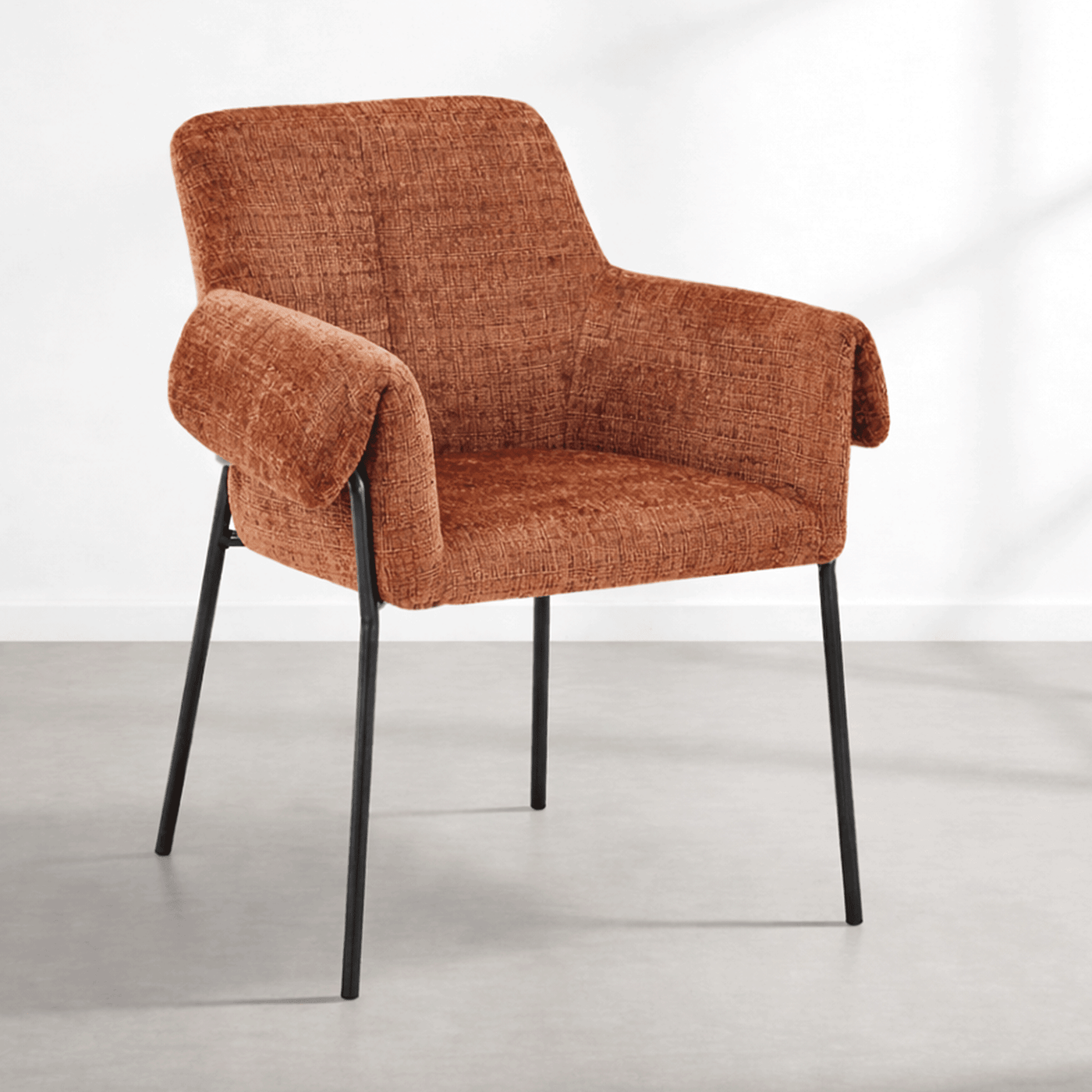 SARA Chaise en tissu terracotta pieds en métal noir - Chaise de repas - Mobilier Deco