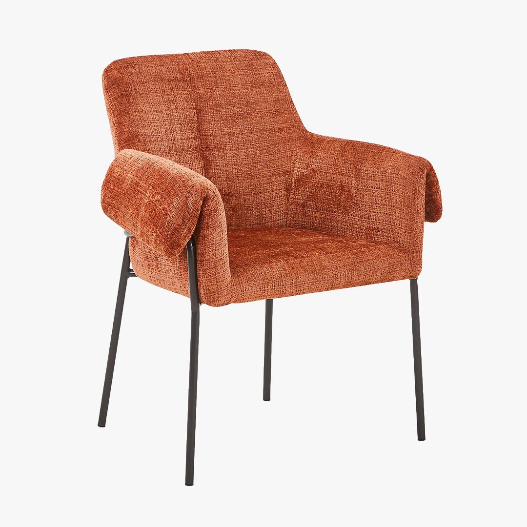 SARA Chaise en tissu terracotta pieds en métal noir - Chaise de repas - Mobilier Deco