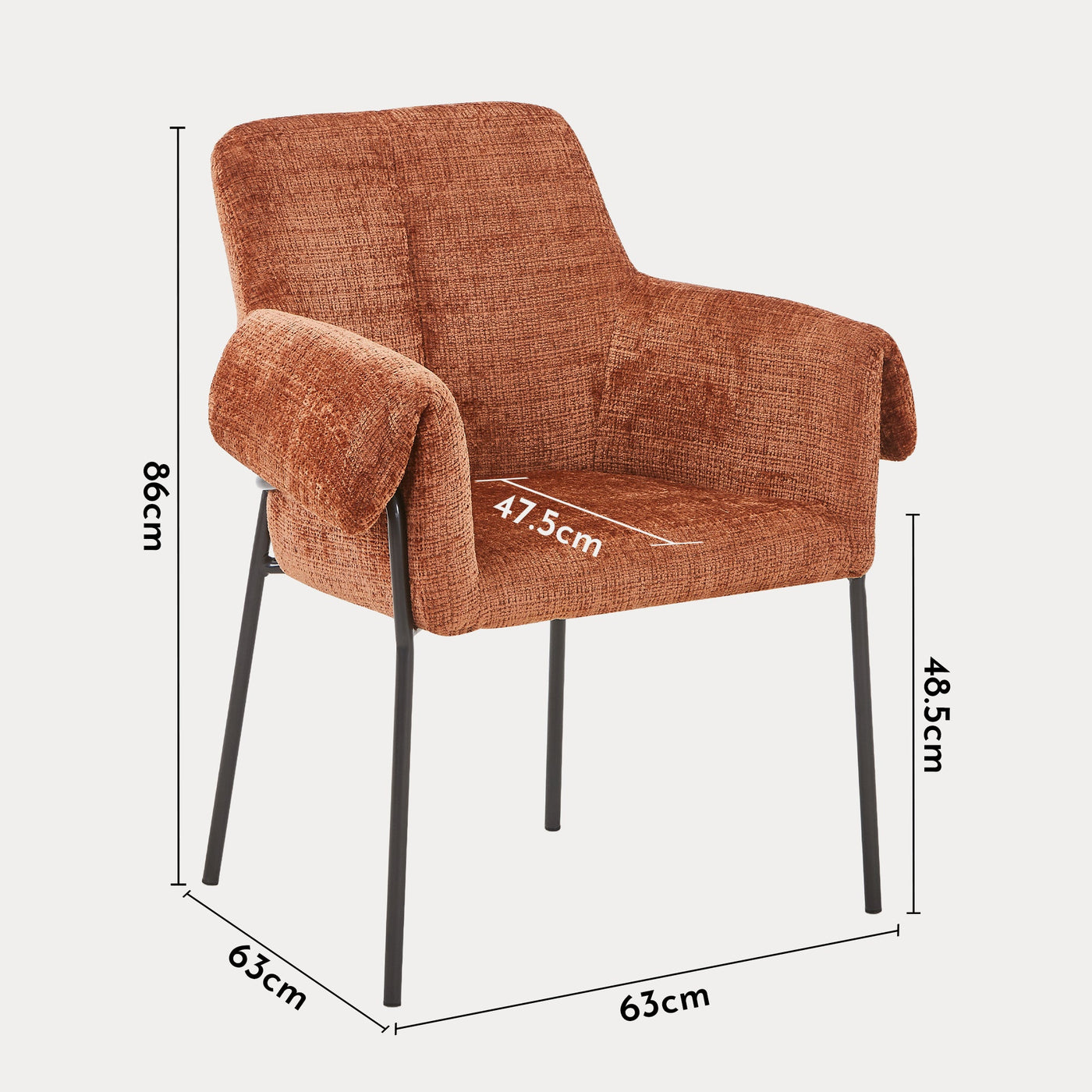 SARA Chaise en tissu terracotta pieds en métal noir - Chaise de repas - Mobilier Deco