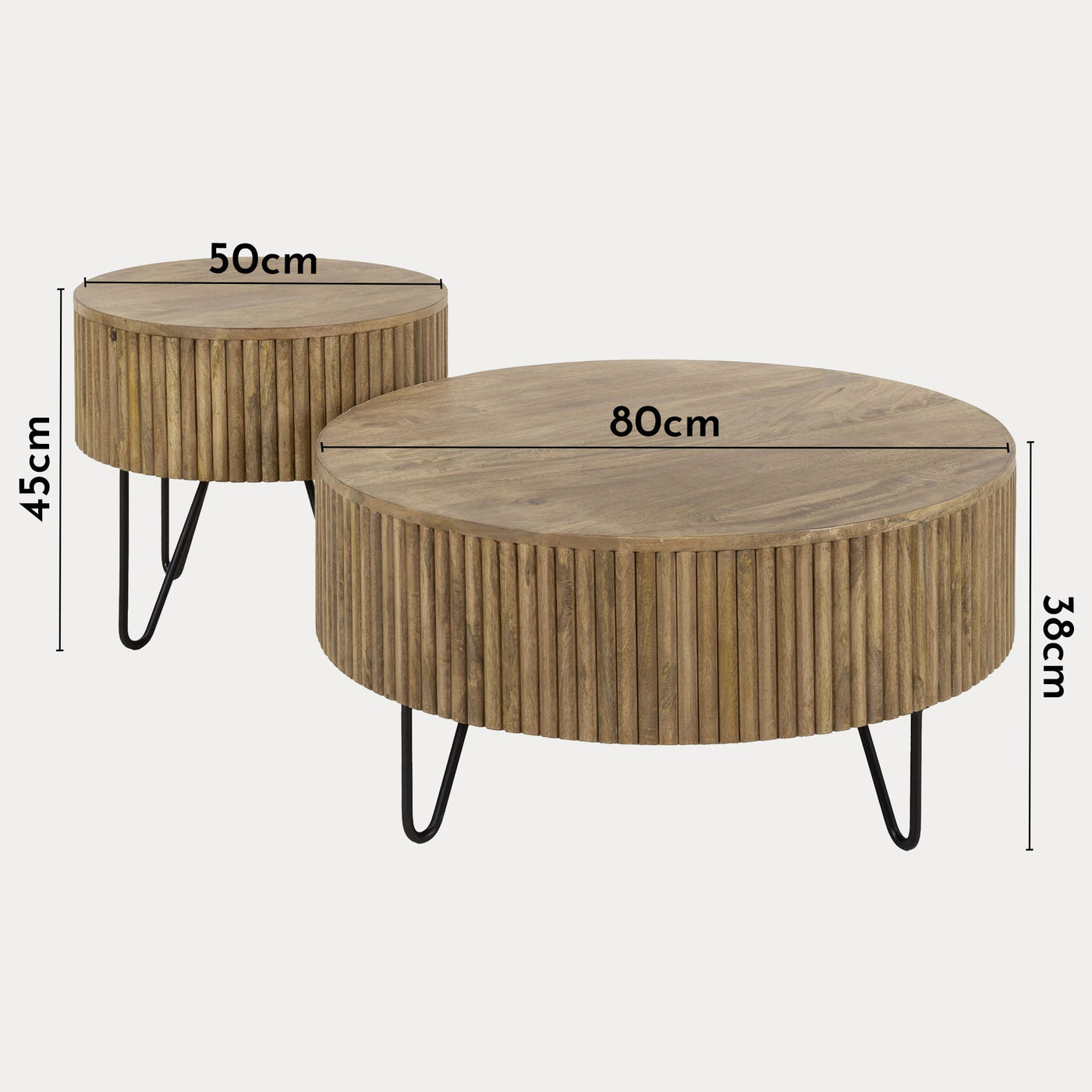 SAREN Lot de 2 tables en bois de manguier piètement en acier noir - Table basse - Mobilier Deco
