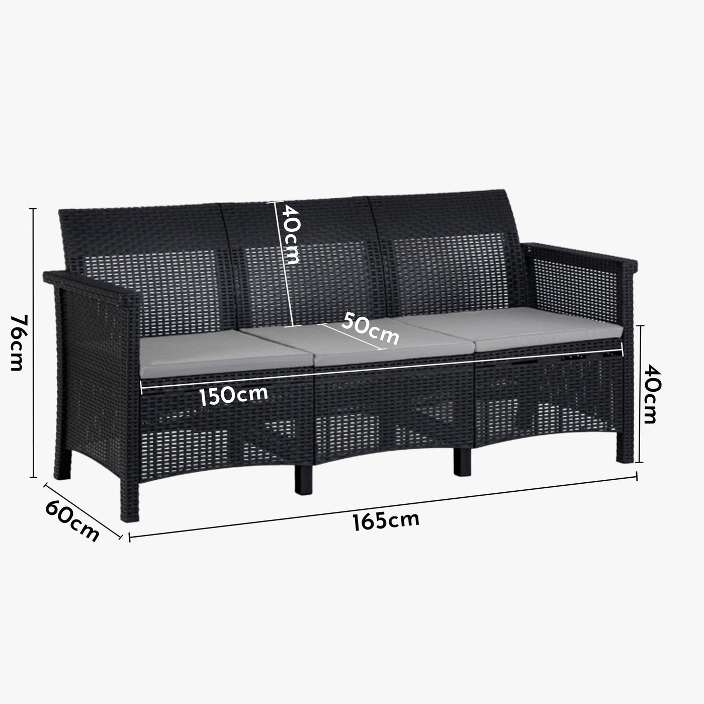 SAVIO Ensemble de mobilier de jardin 5 places avec table noir - Mobilier de jardin - Mobilier Deco