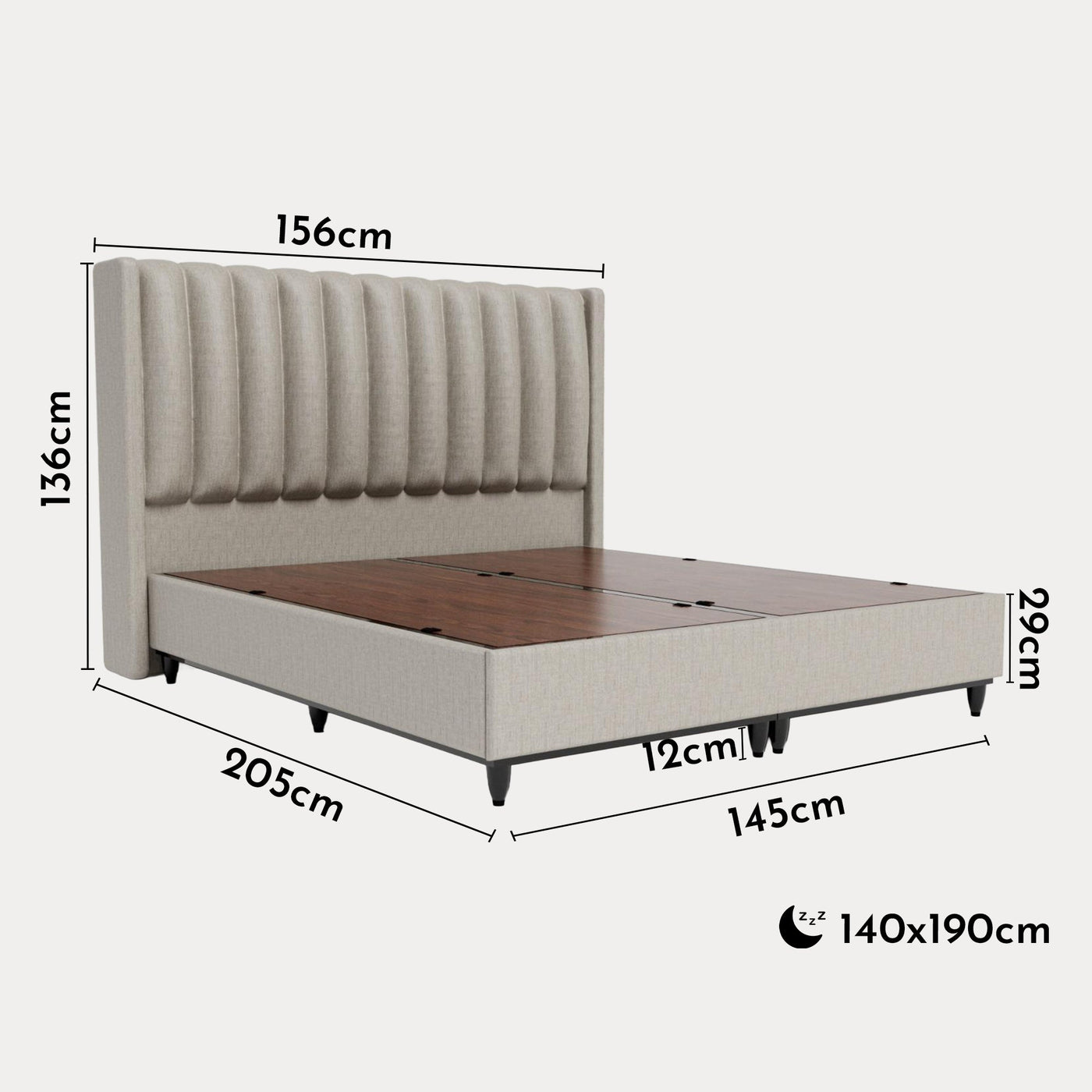 SAYA Lit coffre en tissu beige 140x190 cm - Lits - Mobilier Deco
