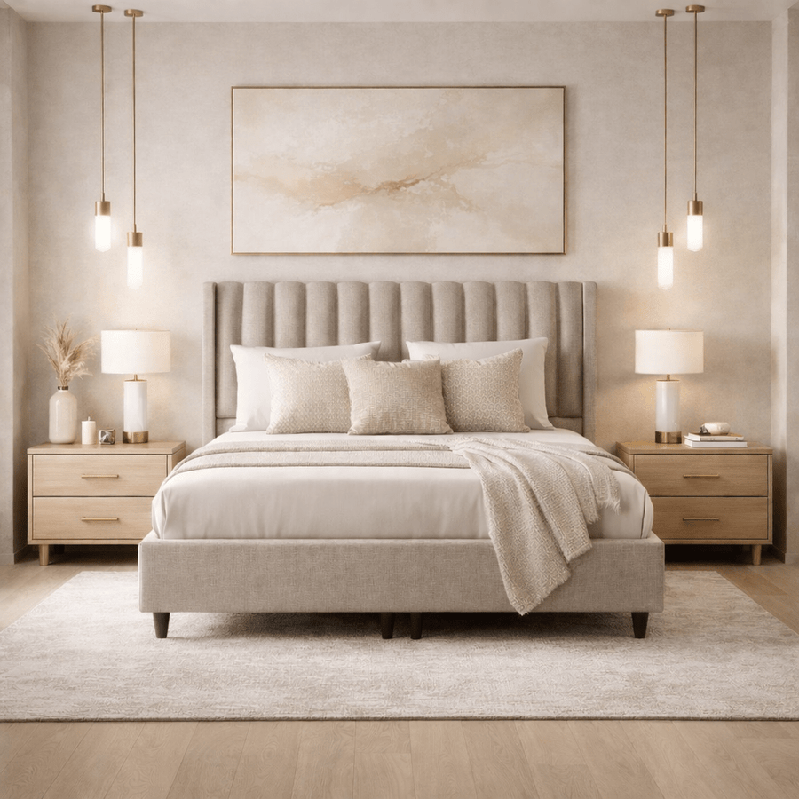 SAYA Lit coffre en tissu beige 160x200 cm — aperçu vidéo