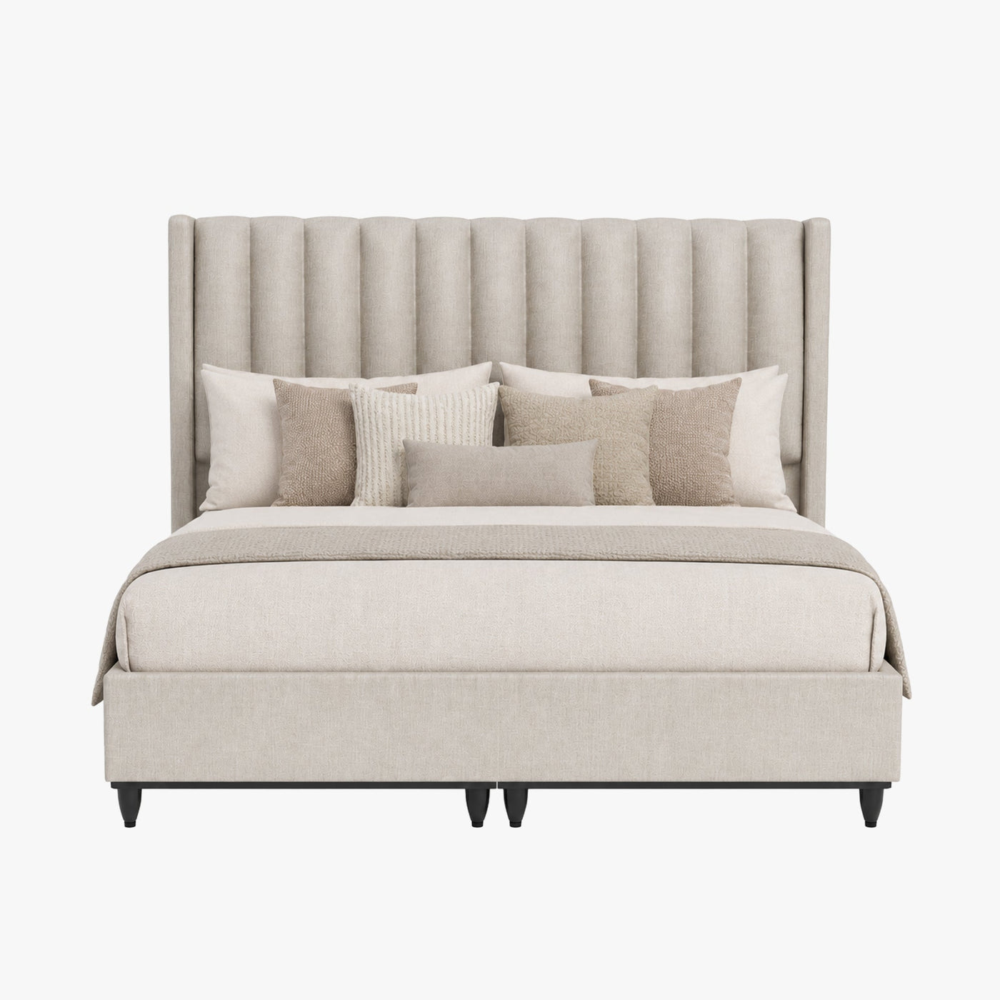 SAYA Lit coffre en tissu beige 160x200 cm - Lits - Mobilier Deco
