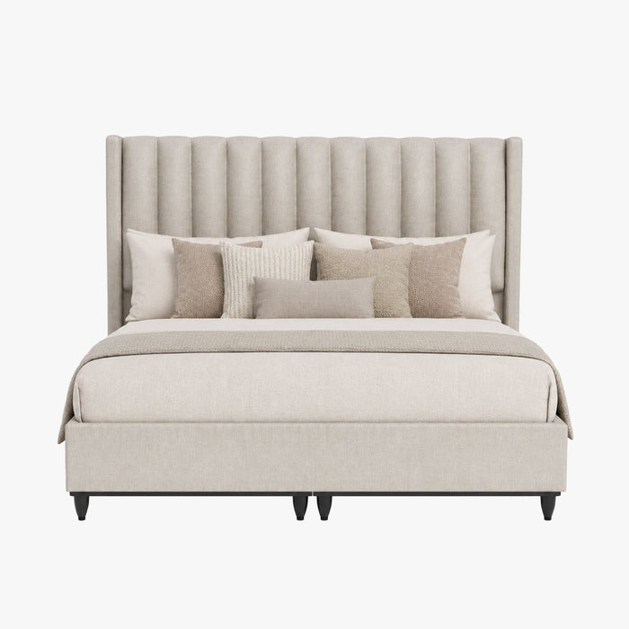 SAYA Lit coffre en tissu beige 160x200 cm