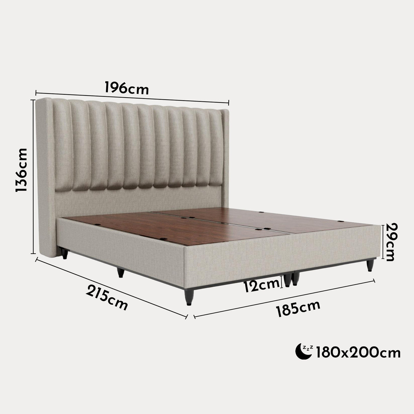 SAYA Lit coffre en tissu beige 180x200 cm - Lits - Mobilier Deco