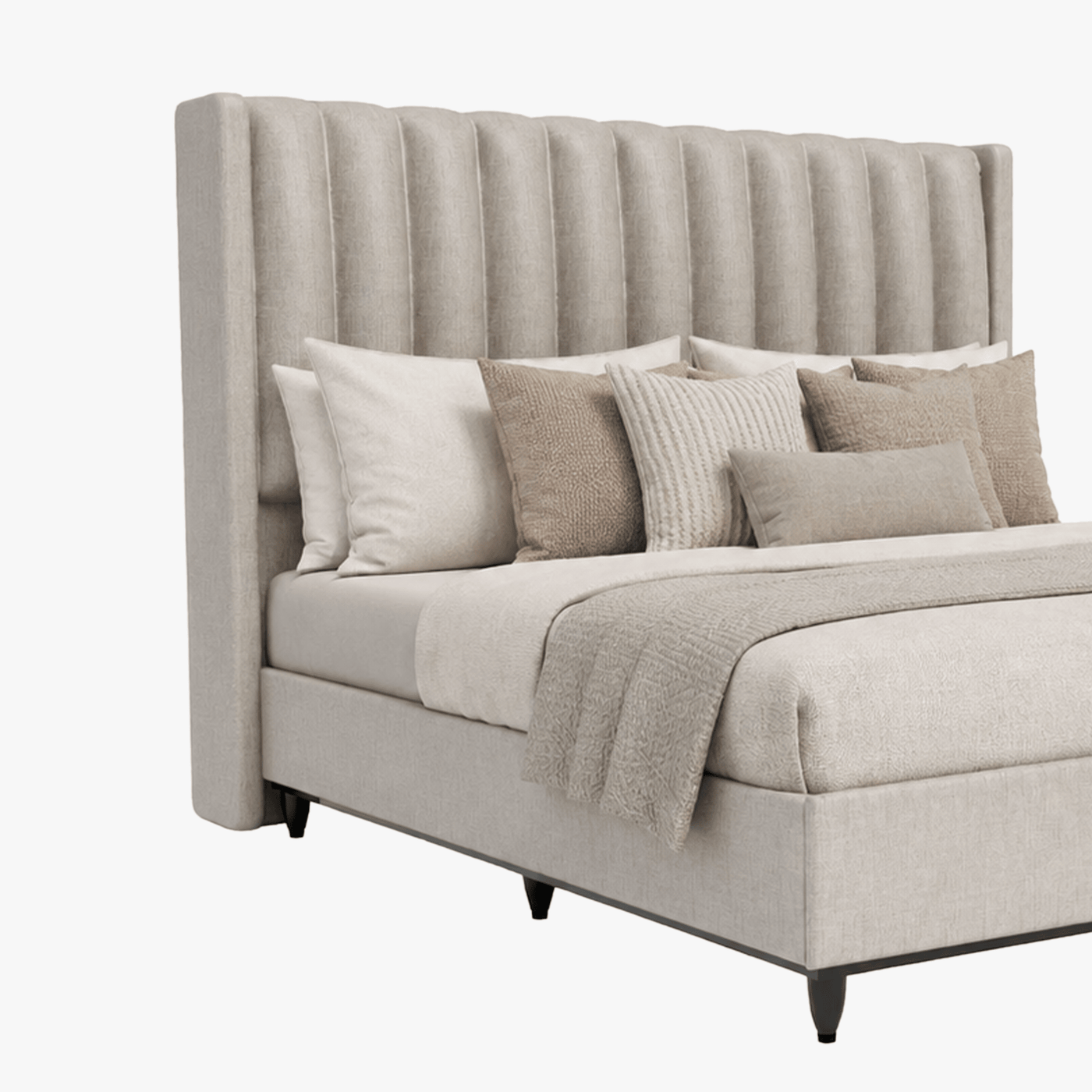 SAYA Lit coffre en tissu beige 180x200 cm - Lits - Mobilier Deco