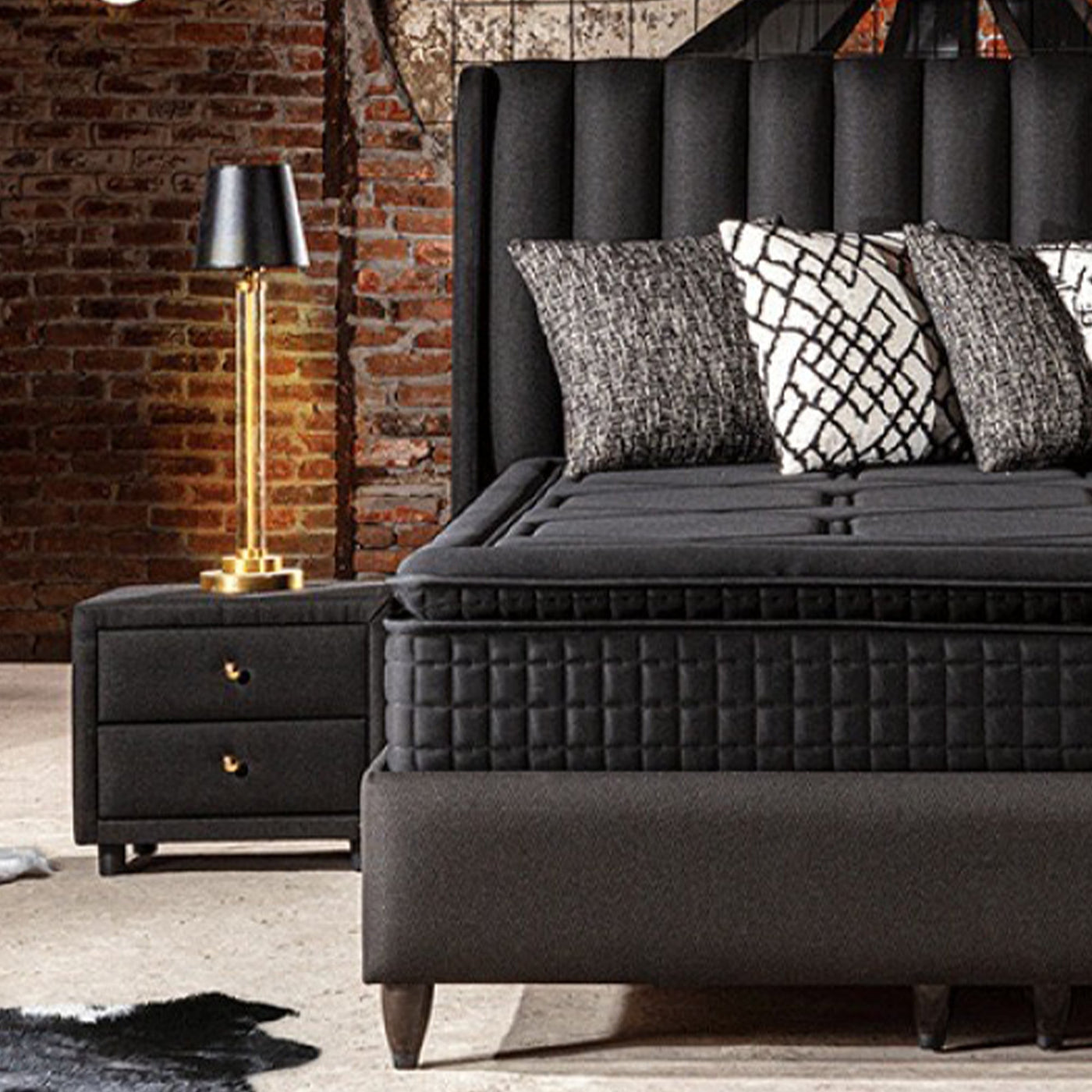 SAYA Lit coffre en tissu noir 180x200 cm - Lits - Mobilier Deco