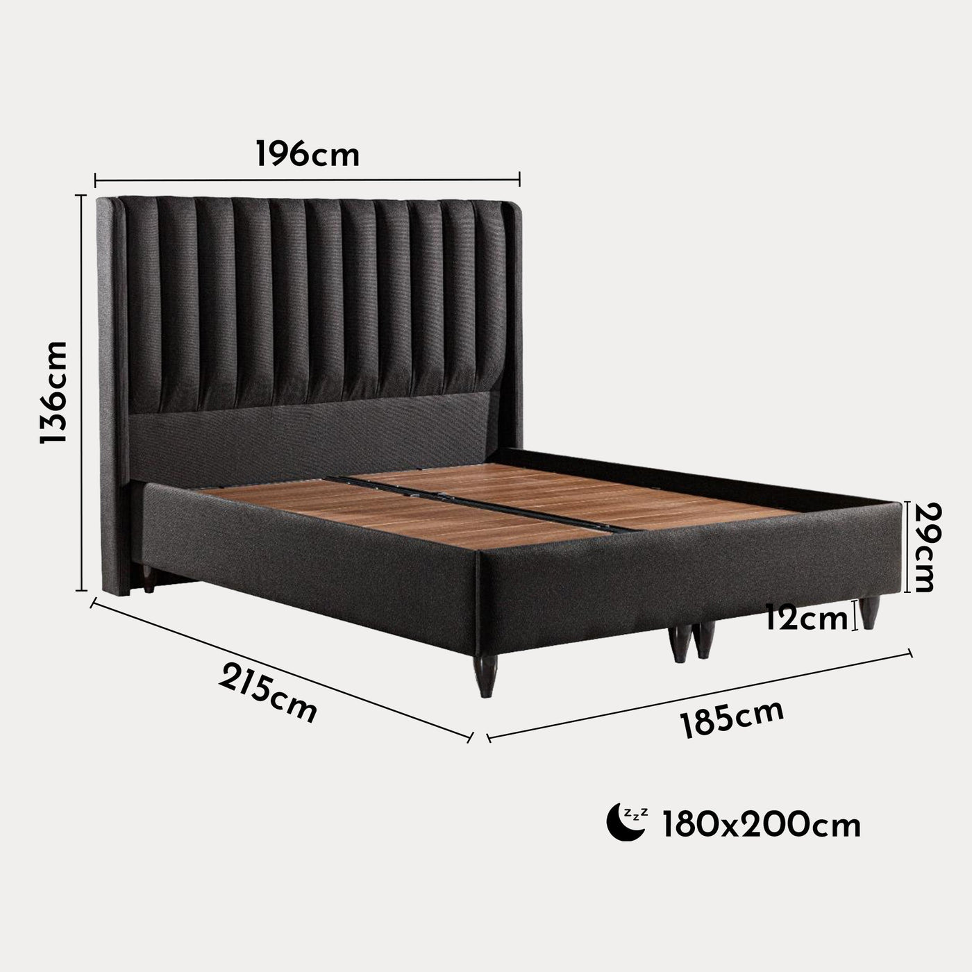 SAYA Lit coffre en tissu noir 180x200 cm - Lits - Mobilier Deco