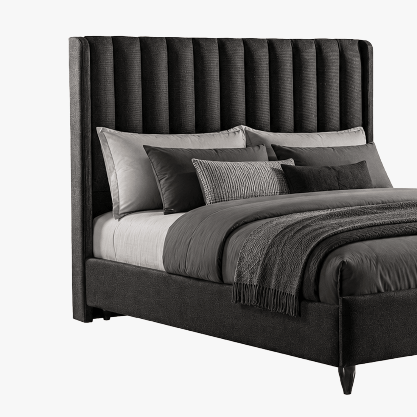 SAYA Lit coffre en tissu noir 180x200 cm - Lits - Mobilier Deco