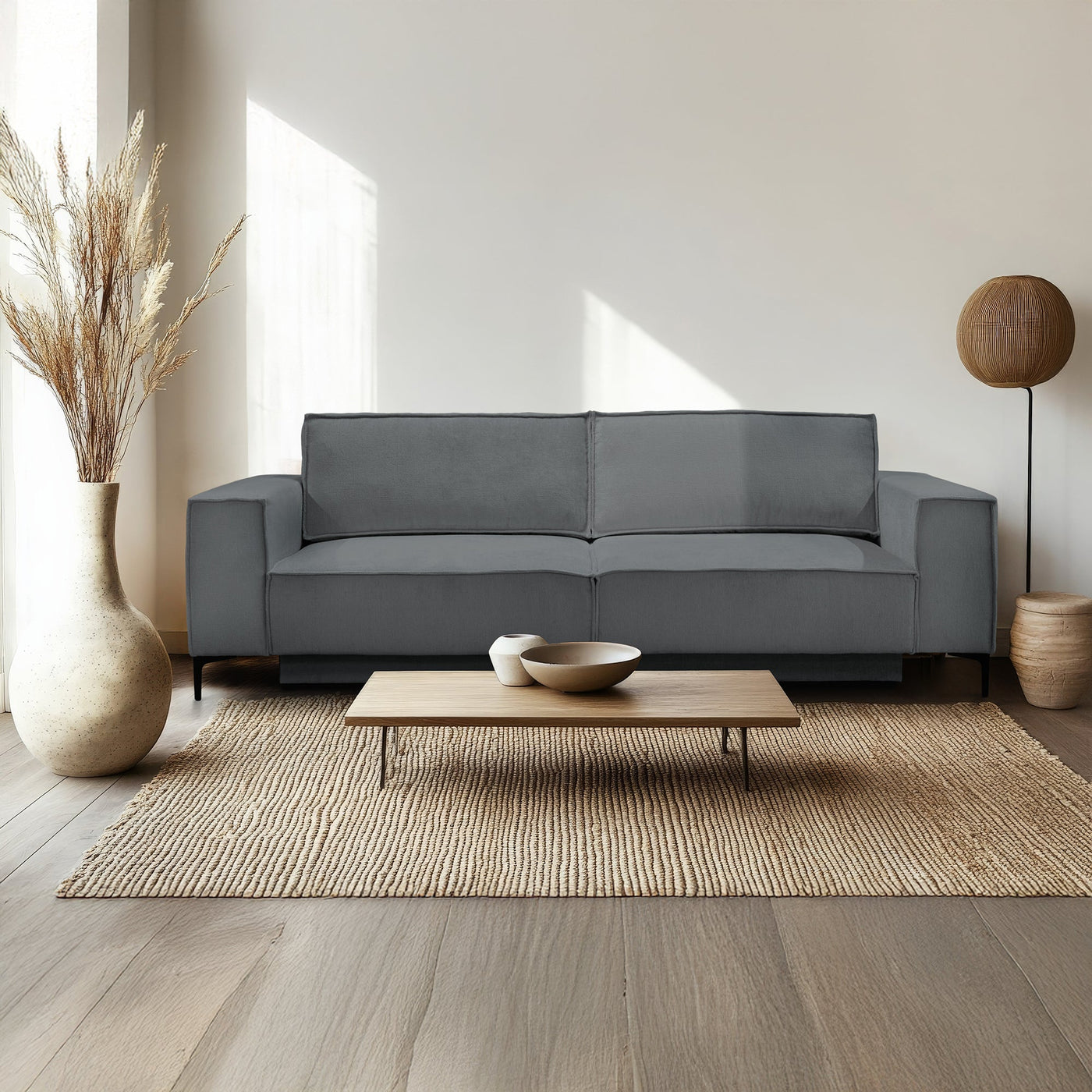 SAYLA Canapé 3 places convertible en tissu gris foncé - Canapés convertibles - Mobilier Deco
