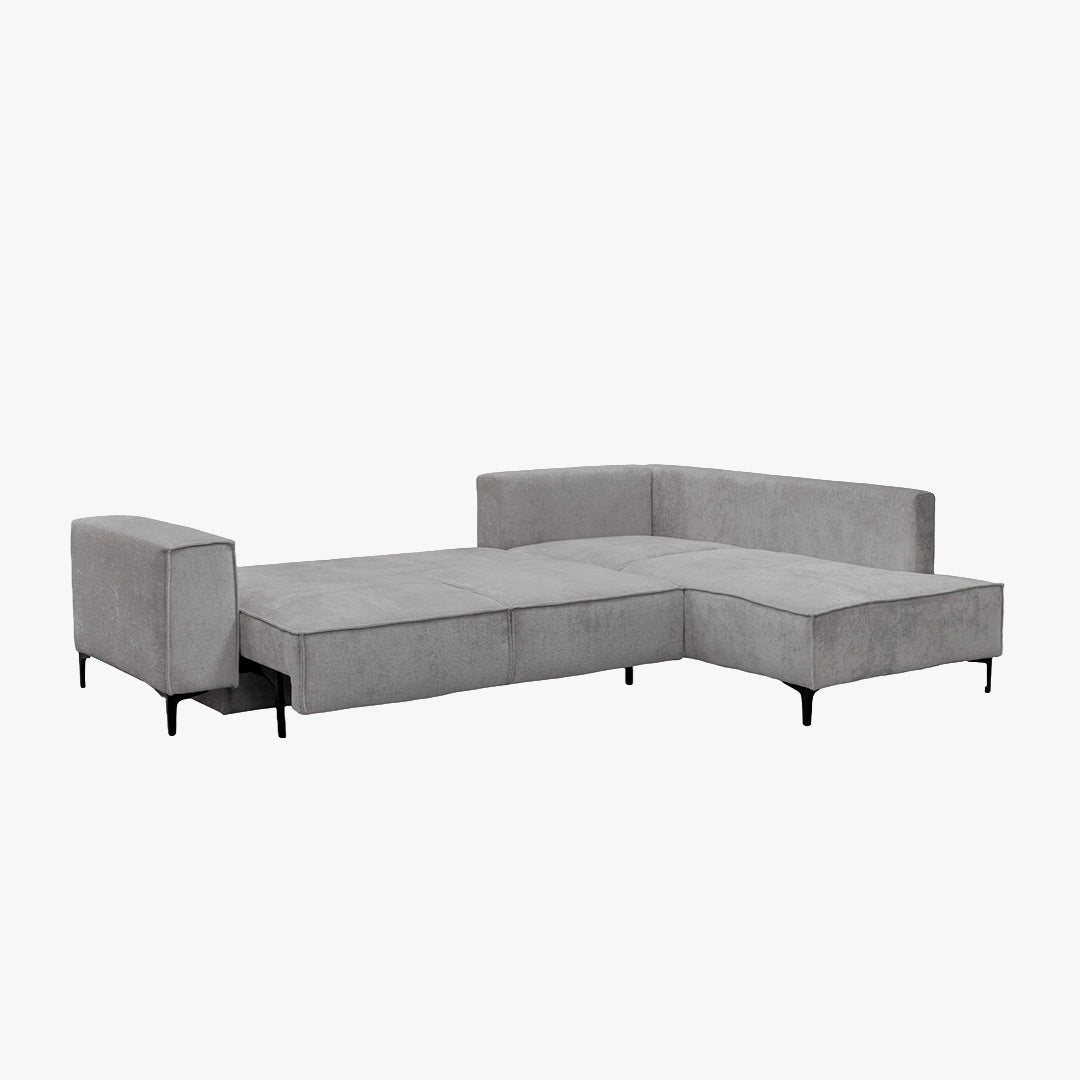 SAYLA Canapé d'angle convertible en tissu gris clair - Angle droit - Canapé d'angle convertible - Mobilier Deco