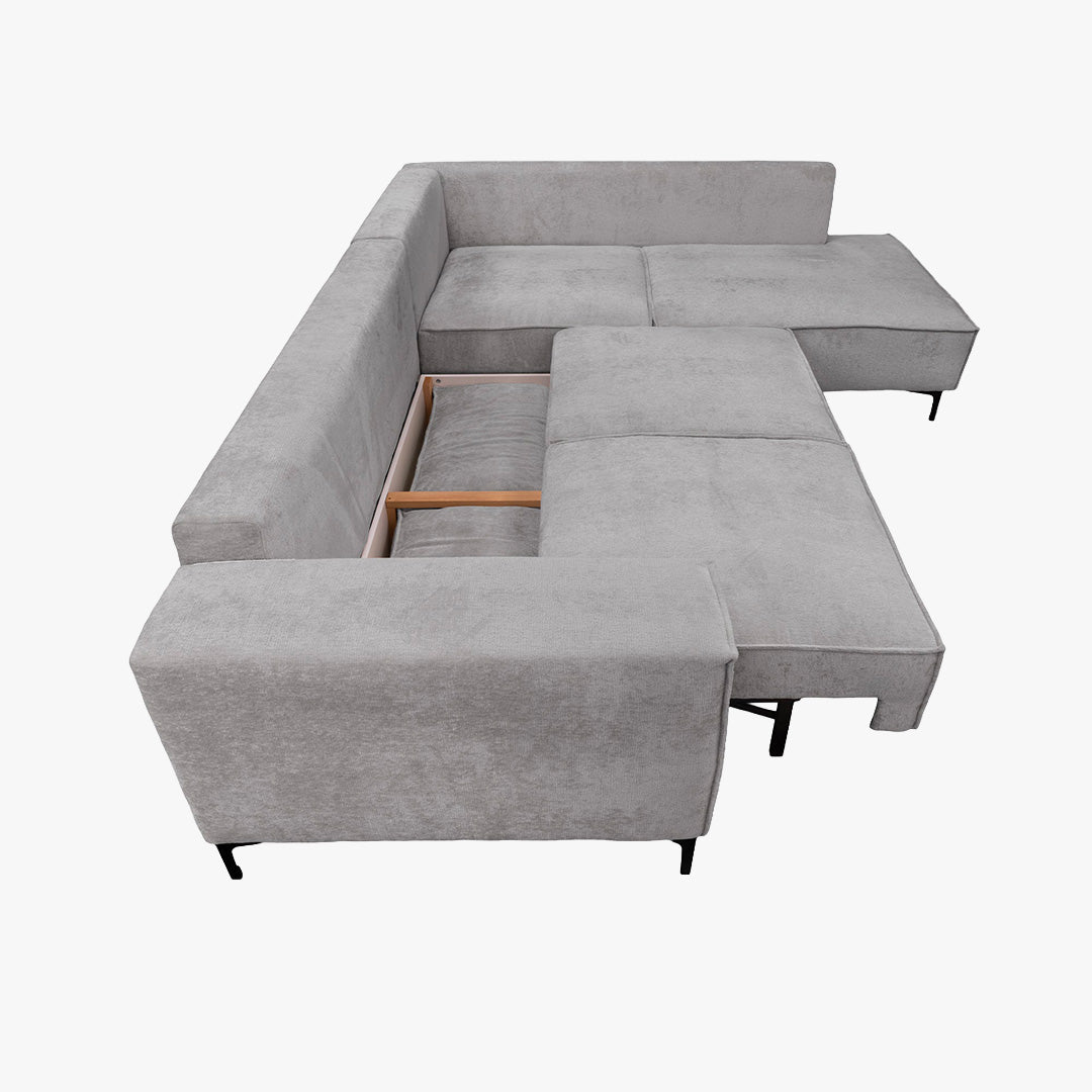 SAYLA Canapé d'angle convertible en tissu gris clair - Angle droit - Canapé d'angle convertible - Mobilier Deco