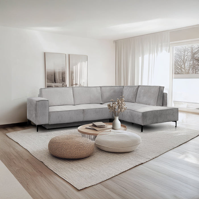 SAYLA Canapé d'angle convertible en tissu gris clair - Angle droit