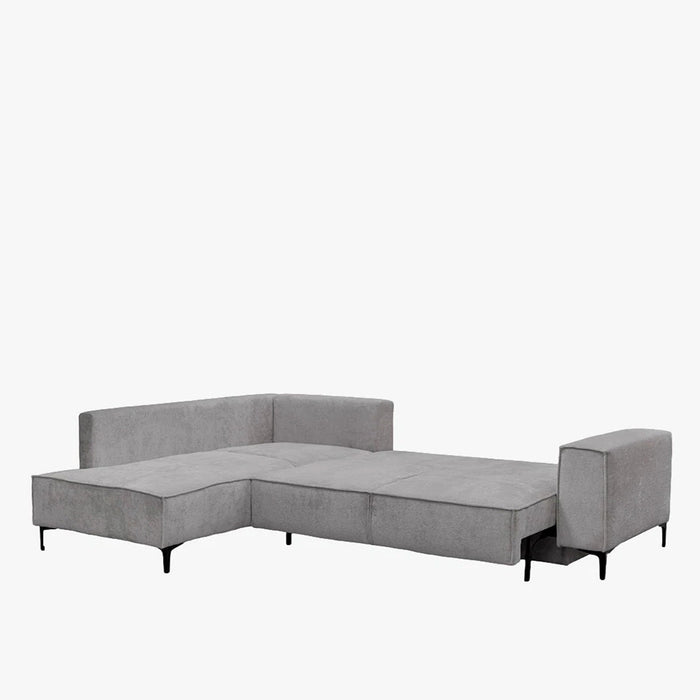 SAYLA Canapé d'angle convertible en tissu gris clair - Angle gauche
