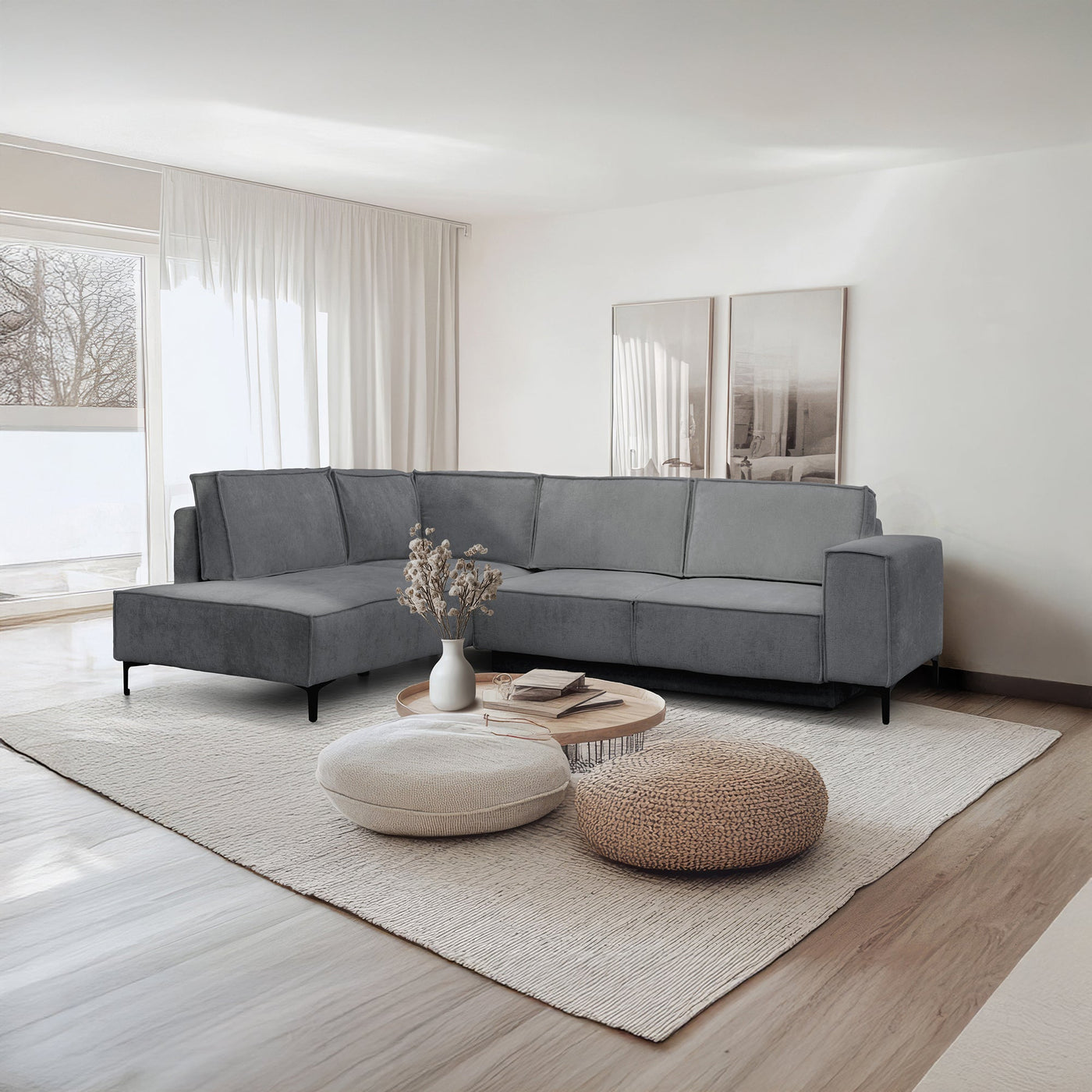 SAYLA Canapé d'angle convertible en tissu gris foncé - Angle gauche - Canapé d'angle convertible - Mobilier Deco