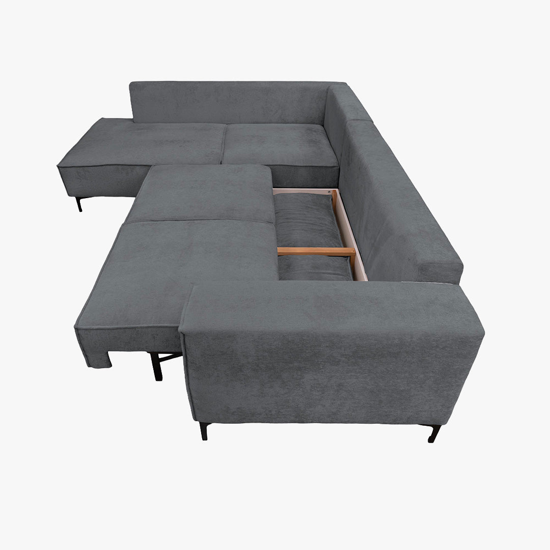 SAYLA Canapé d'angle convertible en tissu gris foncé - Angle gauche - Canapé d'angle convertible - Mobilier Deco